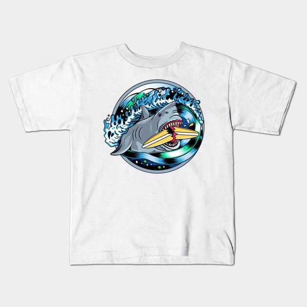 Shark Surfer Kids T-Shirt by GAGO5